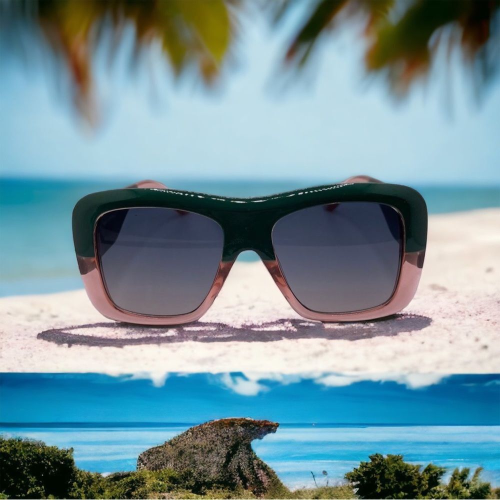 Oversized Square Frame Sunglasses 2 Color Green Translucent Peachy Color